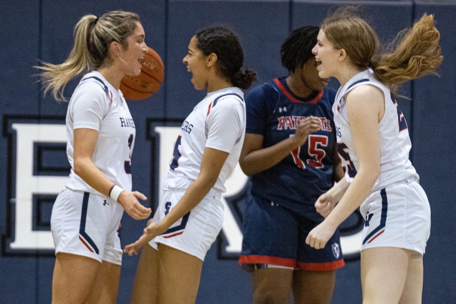 Senior Sammy Carroll (left) celebrating her and one with seniors Sidney Smith (middle) and Izzy White (right) against Veterans Memorial. They are 3 of 8 seniors who will be honored at this Friday nights home game against Boerne Champion.