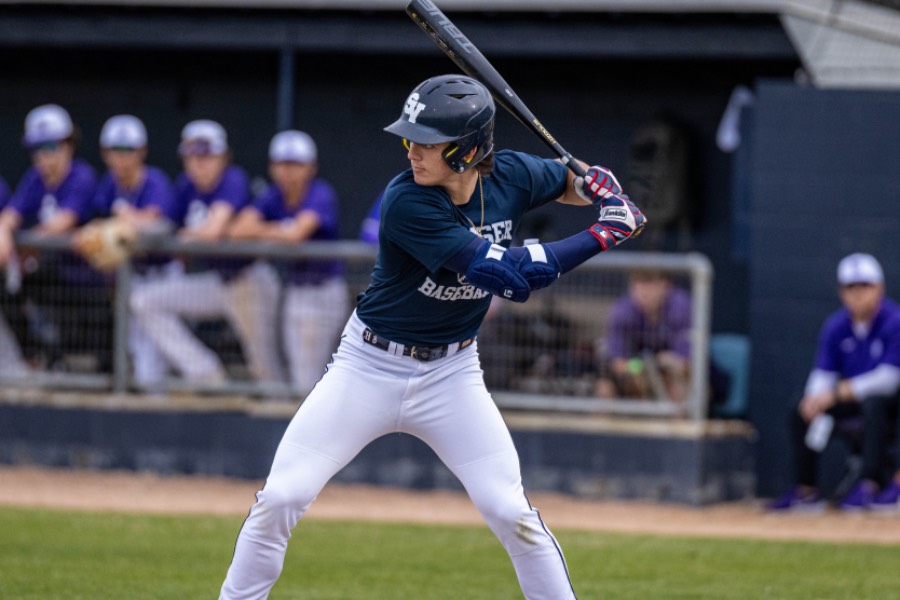 Texas State commit, senior Zach Gingrich at bat in a scrimmage against Boerne.