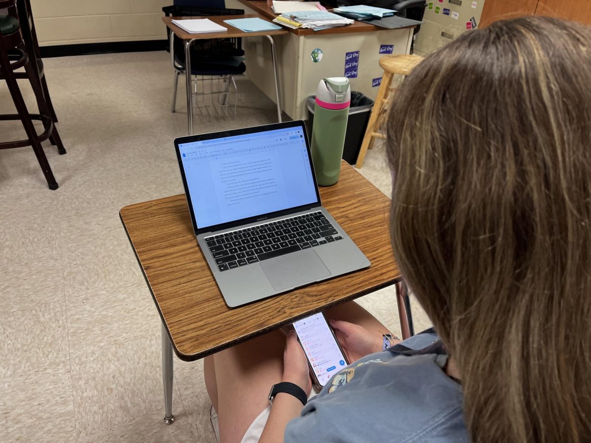 Even though students are required to put their phones away in class, they will often hide it behind their desk.
