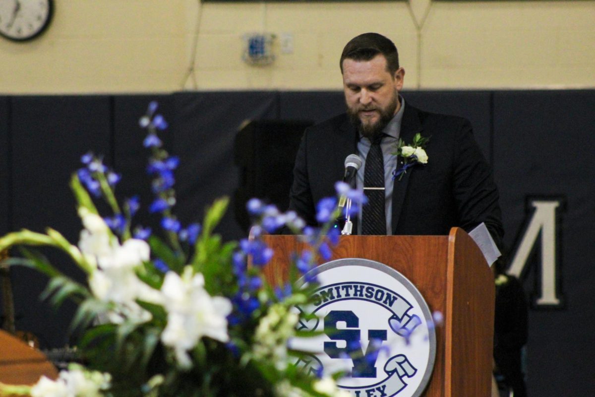 Guest speaker Curtis Herring shares his experience with reckless driving at the Shattered Dreams memorial March 8. Herring spoke about his sister who passed in a fatal car crash in 2007. He graduated from the school in 2008. 
