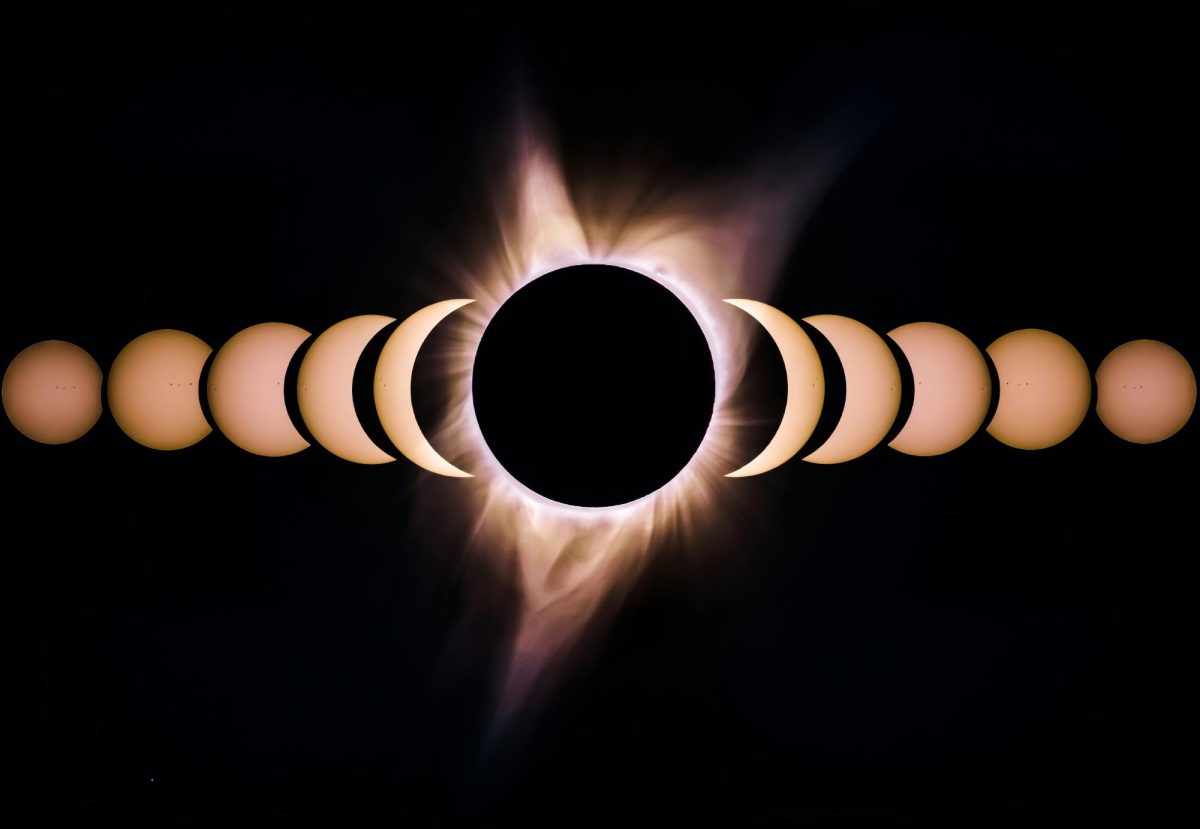 from Bryan Goff: "This is a composition I made during the eclipse (in August 2017). It shows the beginning of the eclipse all the way to totality in the center. Each photo was taken about 10 minutes apart. I took these photos at Crooked River Ranch in Oregon. I just happened to find this spot on Google maps. I am very pleased with the outcome." Photo by Bryan Goff on Unsplash