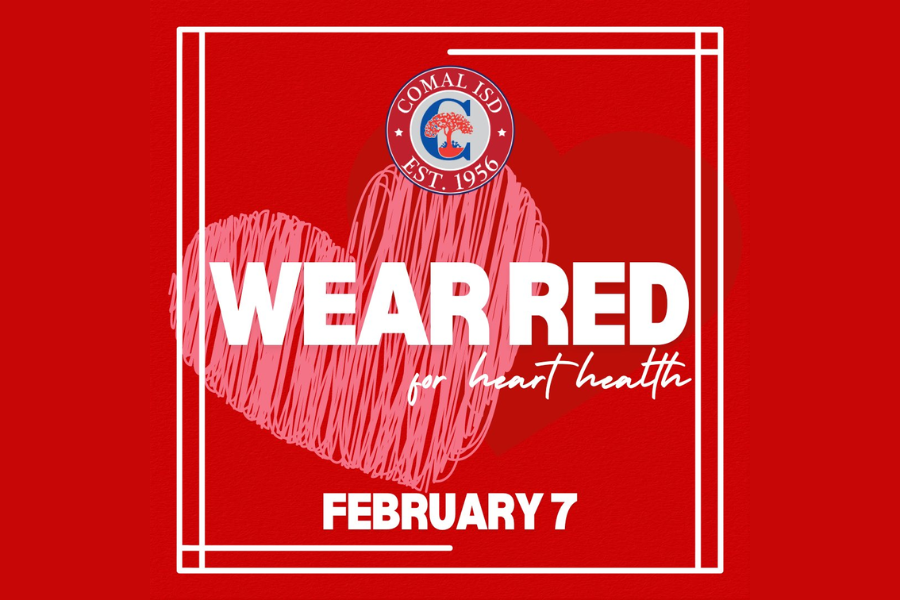The district is wearing red in support of the American Heart Association. Photo via Comal ISD Instagram.