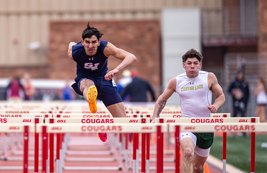 At the Comal Relays on Feb. 14, sophomore Ethan Hennessey hurdles his way to a third place finish in the 110 meter hurdles with a time of 16.91. Two weeks later, he placed sixth with a time of 16.65.