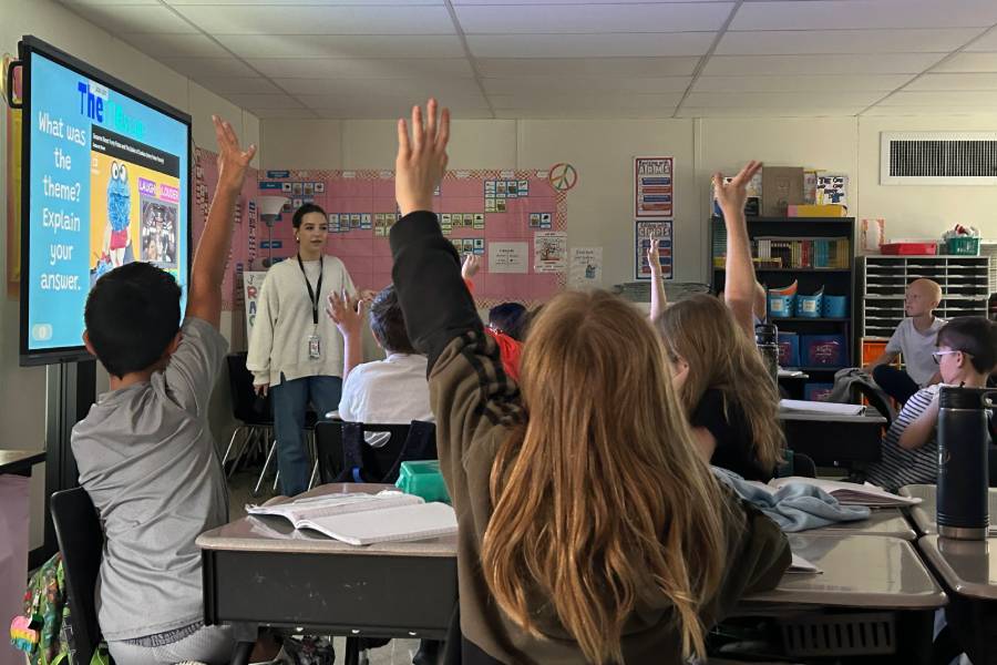 Senior Bella Caddell teaches her third grade students at Johnson Ranch Elementary 